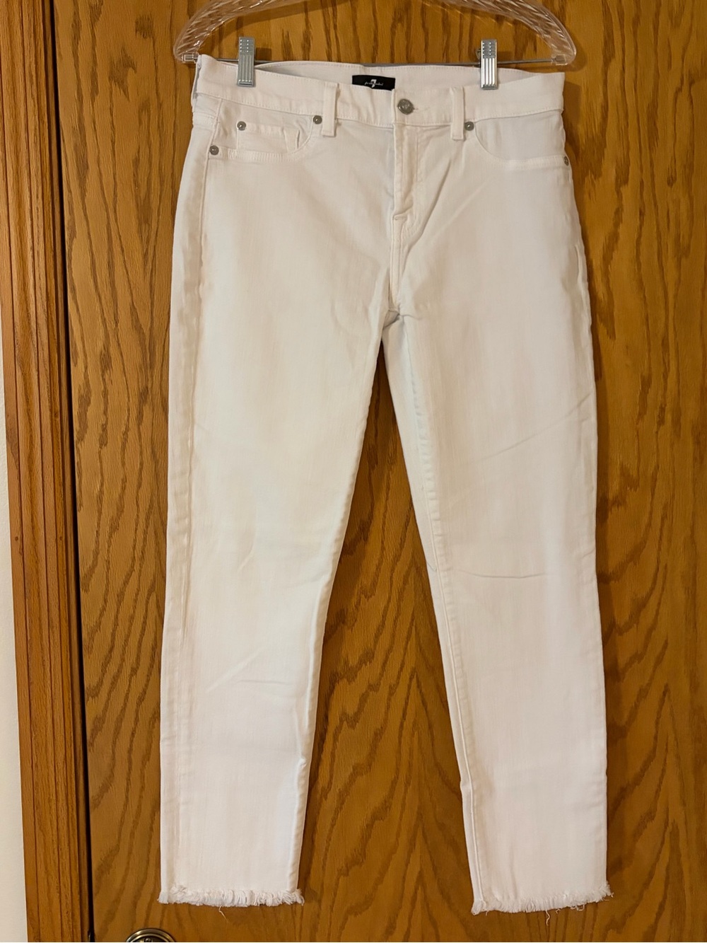 7 For All Mankind White Skinny Jeans with Raw Hem